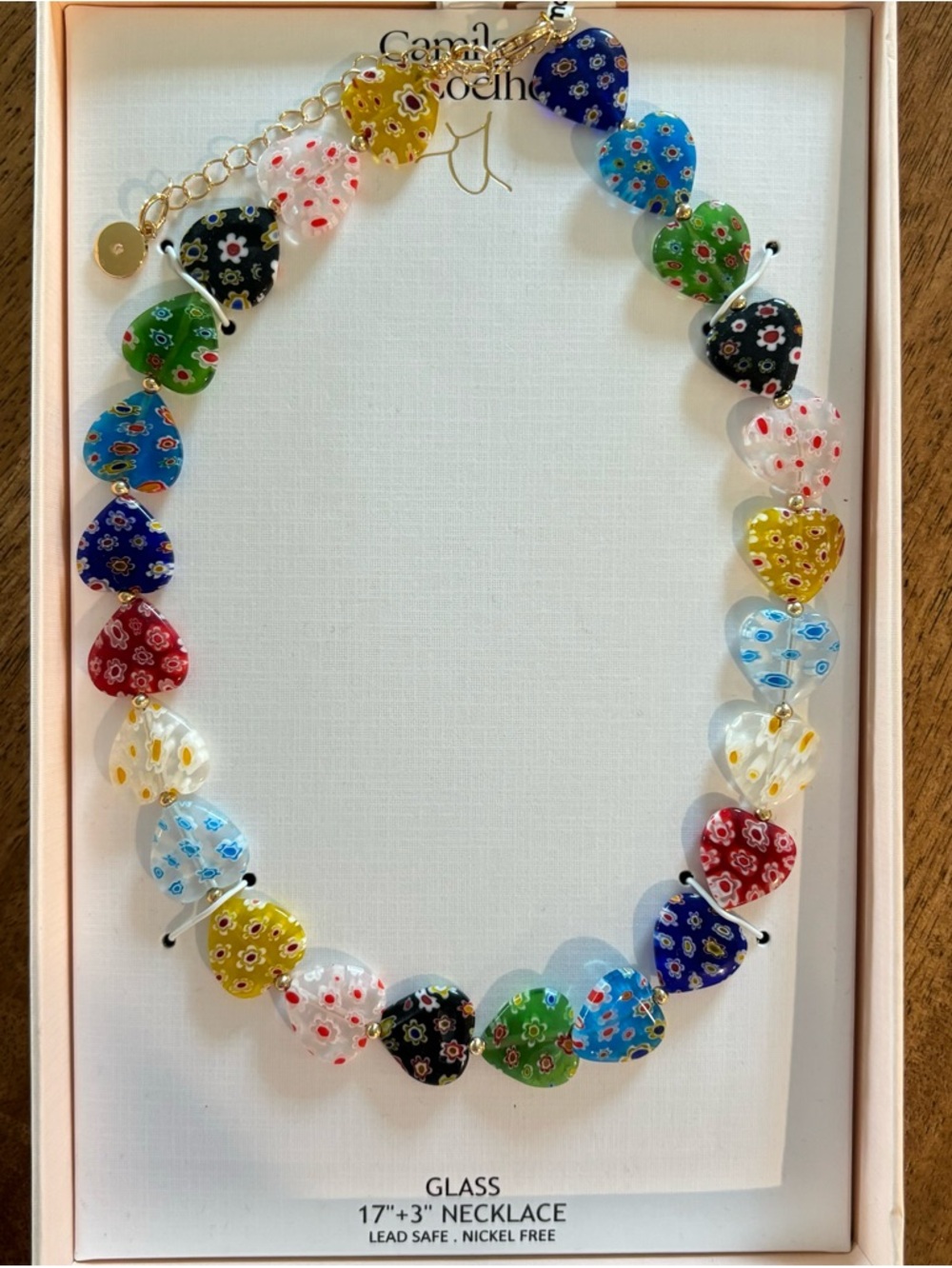 Camila Coelho Multicolor Heart Glass Necklace NWT